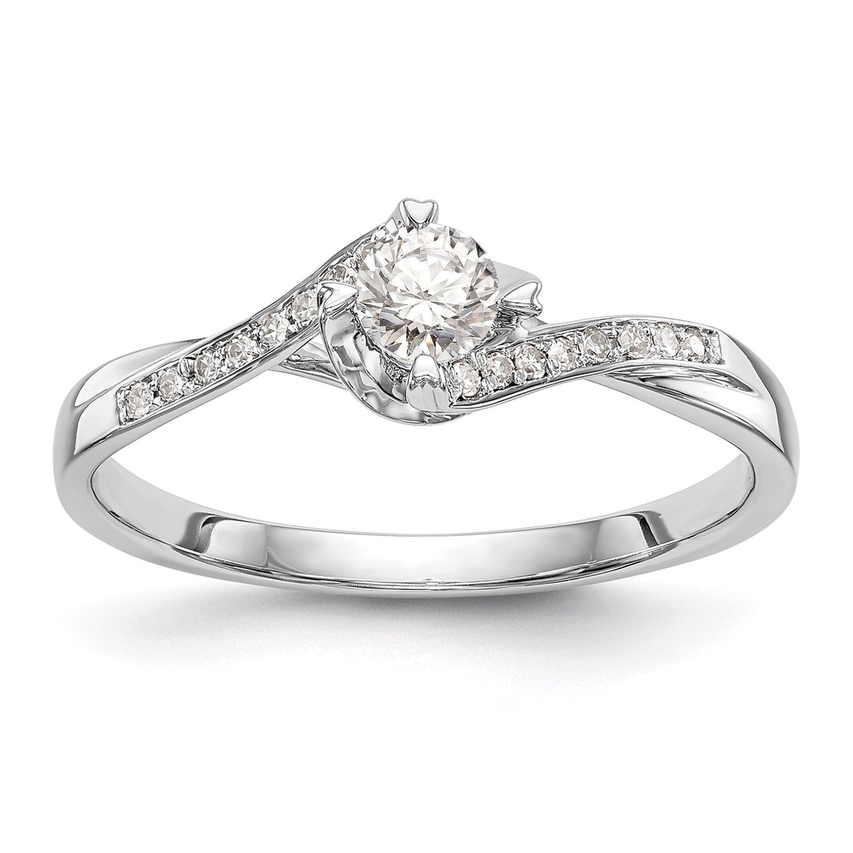 10K White Gold (Holds 1/4 Carat (4.1mm) Round Center) 1/20 Diamond Semi Mount Promise/Engagement Ring