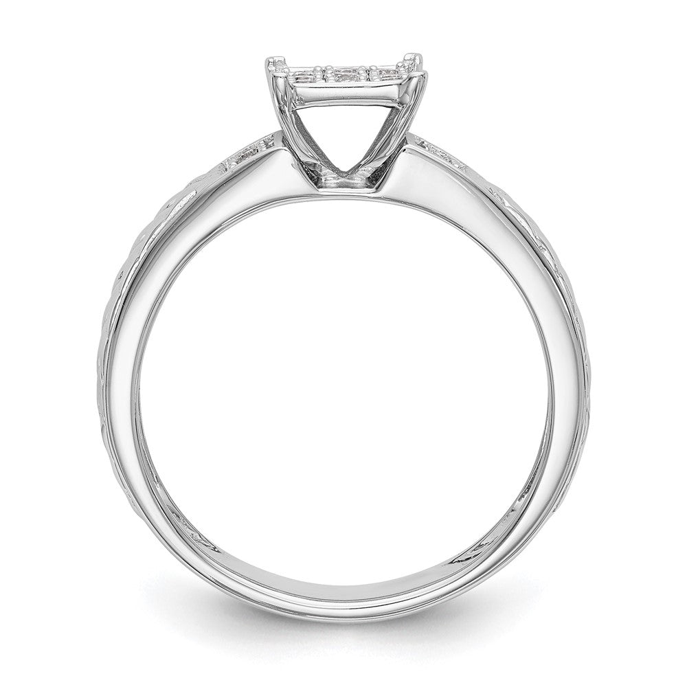 10K White Gold Square Cluster 1/6 Carat Diamond Trio Complete Engagement Ring