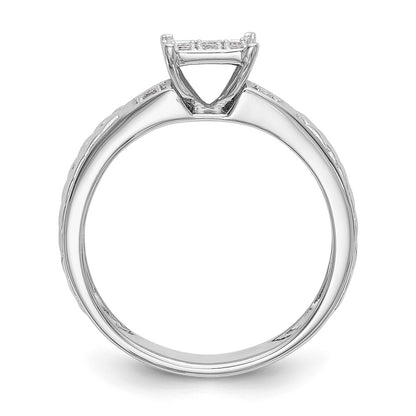 10K White Gold Square Cluster 1/6 Carat Diamond Trio Complete Engagement Ring