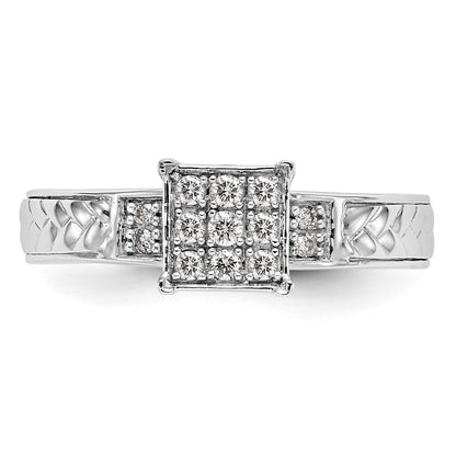 10K White Gold Square Cluster 1/6 Carat Diamond Trio Complete Engagement Ring