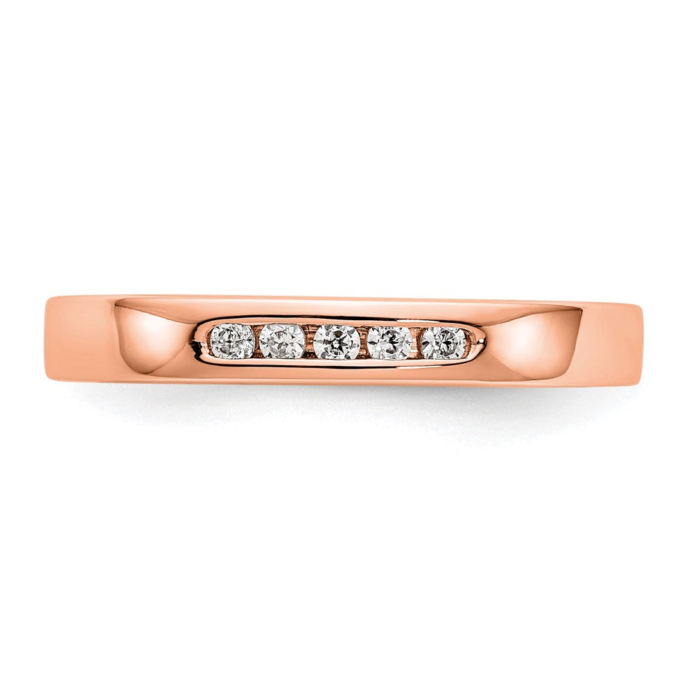 0.09ct. CZ Solid Real 14K Rose Gold 5-Stone Channel Wedding Band Ring