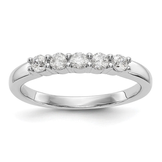 14k White Gold 5-Stone Shared Prong 1/3 carat Complete Round Diamond Band