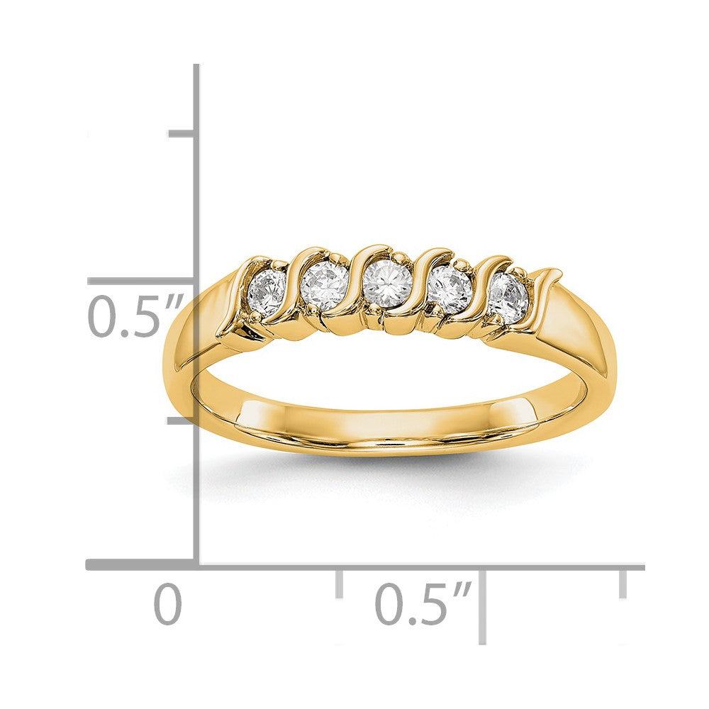 14K Yellow Gold 5 Stone Prong Set 1/4 Carat Complete Round Diamond Band