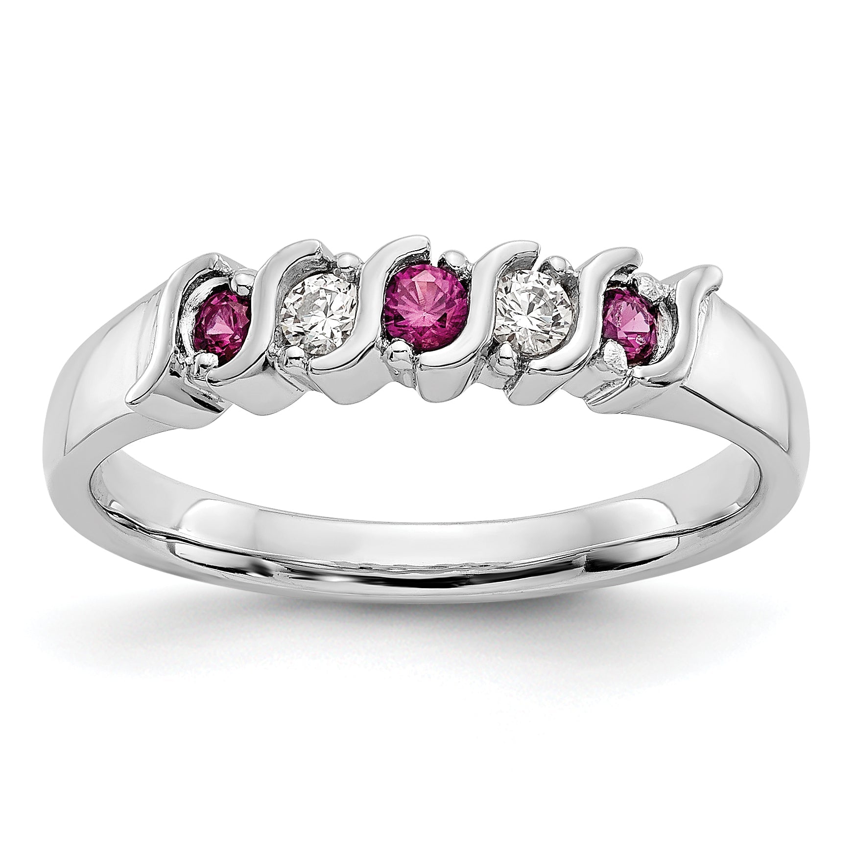 10K White Gold Diamond W/Ruby Band
