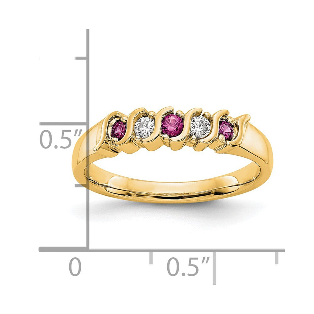 14K Yellow Gold 1/10 Carat Diamond And Ruby Complete Band