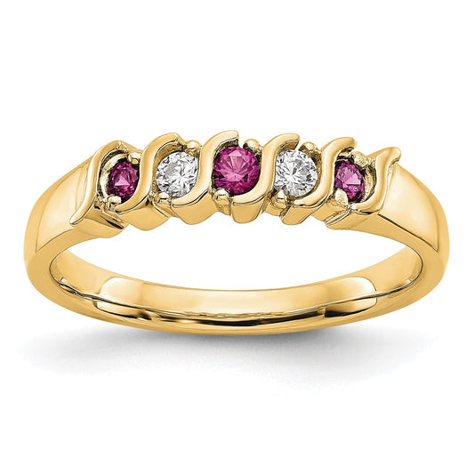 14K Yellow Gold 1/10 Carat Diamond And Ruby Complete Band