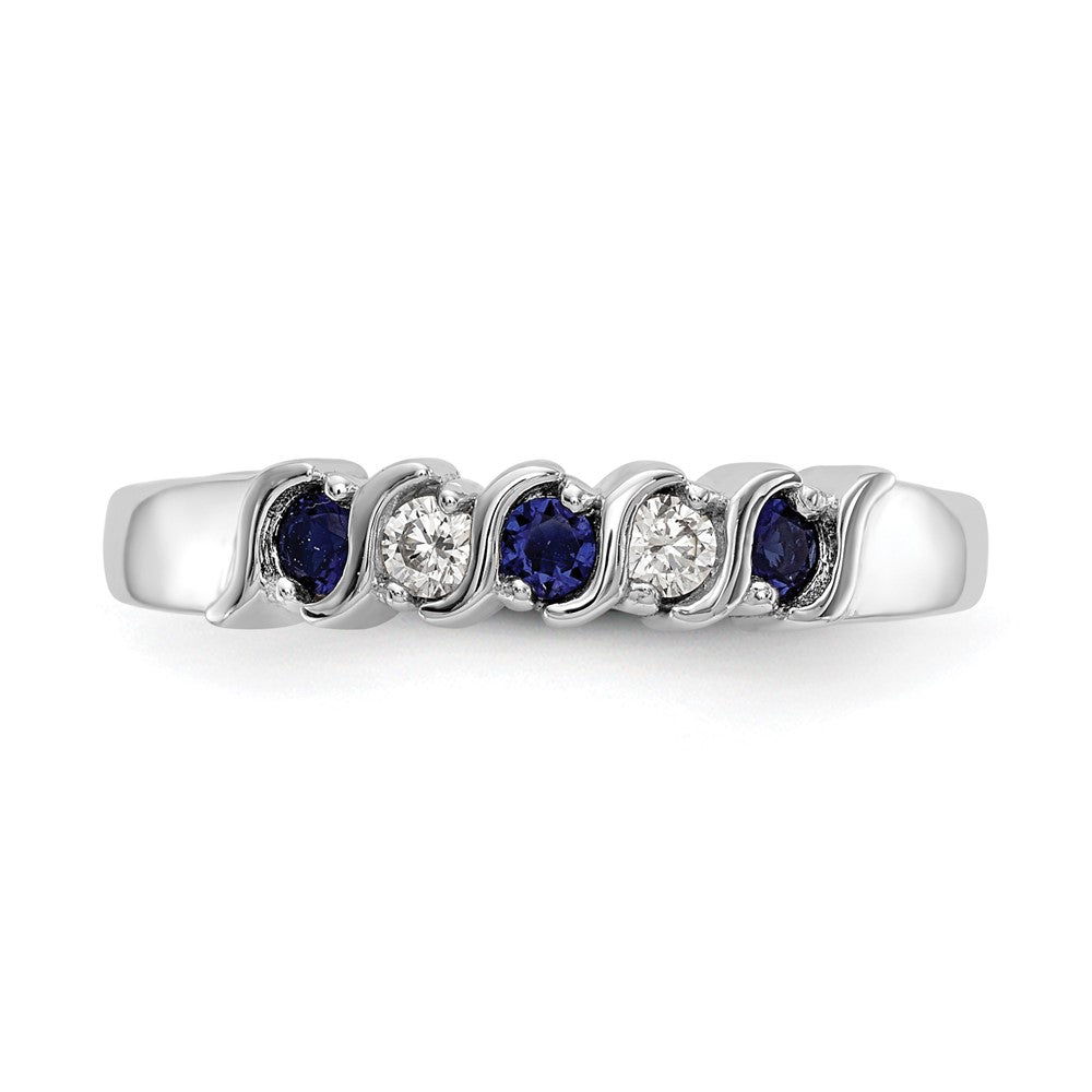 10K White Gold Diamond W/Sapphire Band