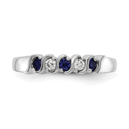 10K White Gold Diamond W/Sapphire Band