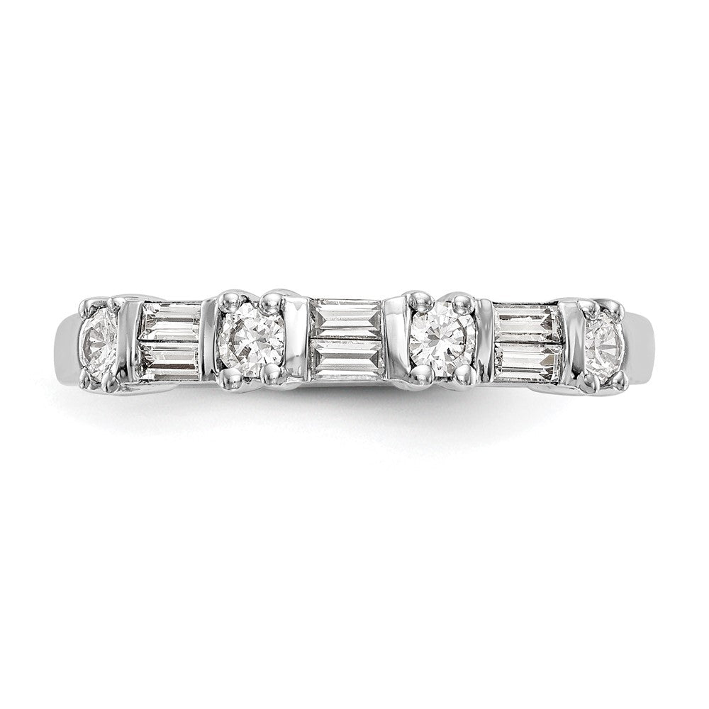 14K White Gold 3/8 Carat Baguette/Round Diamond Complete Wedding Band