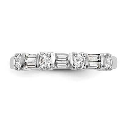 14K White Gold 3/8 Carat Baguette/Round Diamond Complete Wedding Band