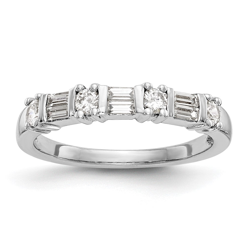 14K White Gold 3/8 Carat Baguette/Round Diamond Complete Wedding Band