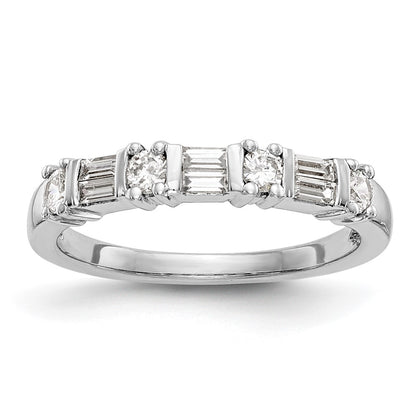 14K White Gold 3/8 Carat Baguette/Round Diamond Complete Wedding Band