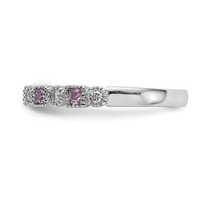 10K White Gold 10K Diamond W/Pink Sapphire Band