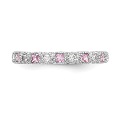 10K White Gold 10K Diamond W/Pink Sapphire Band