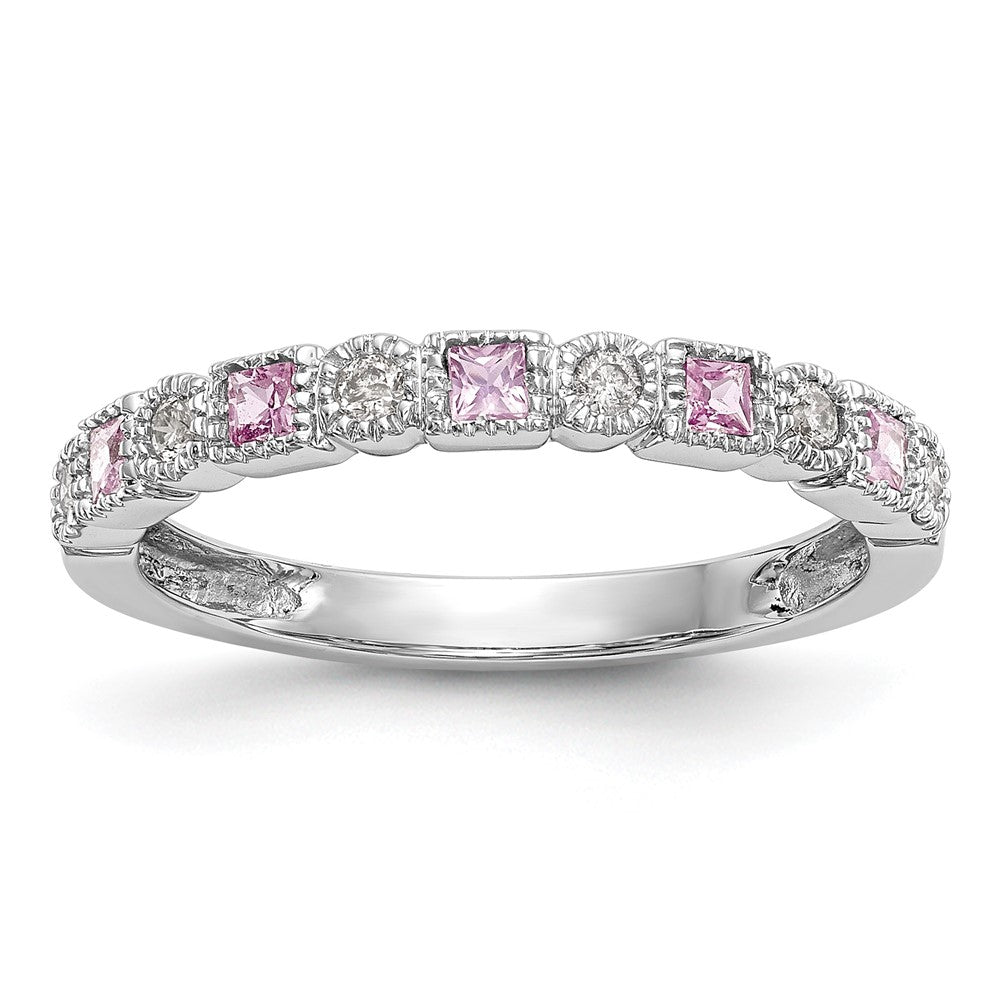 10K White Gold 10K Diamond W/Pink Sapphire Band