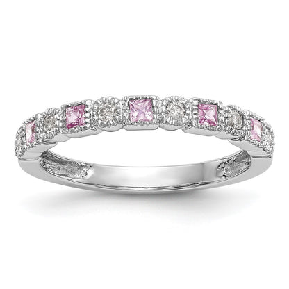 10K White Gold 10K Diamond W/Pink Sapphire Band
