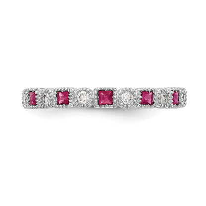 10K White Gold Diamond W/Ruby Band