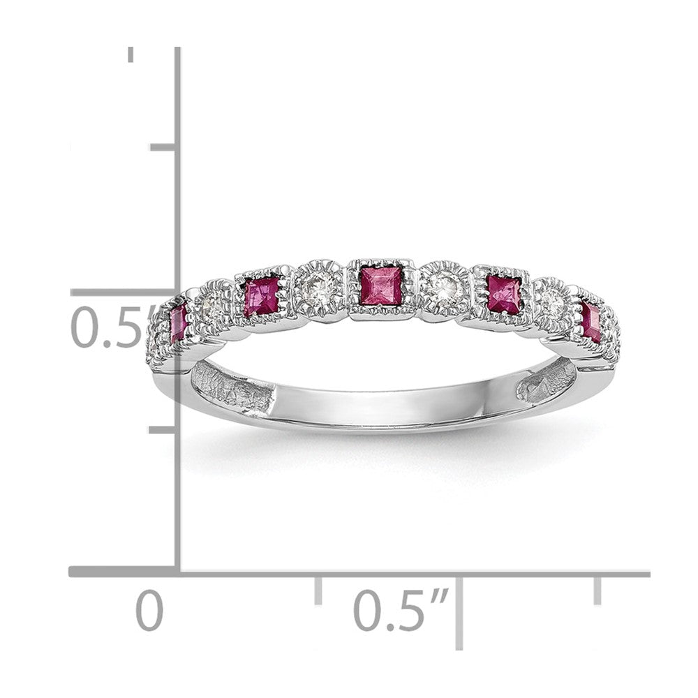 10K White Gold Diamond W/Ruby Band