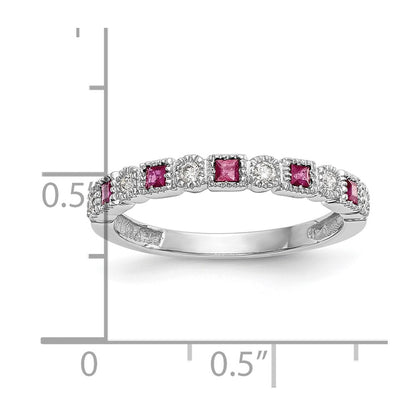 10K White Gold Diamond W/Ruby Band