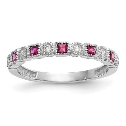 10K White Gold Diamond W/Ruby Band