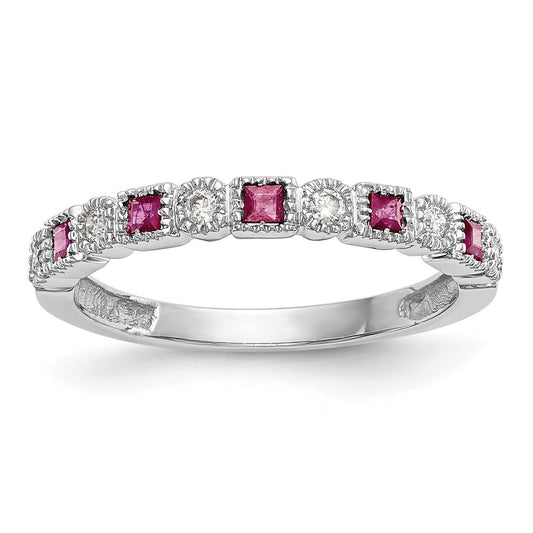 10K White Gold Diamond W/Ruby Band