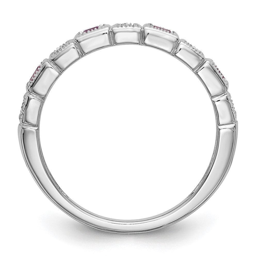 Solid 14k White Gold Simulated CZ w/PinK Sapphire Band