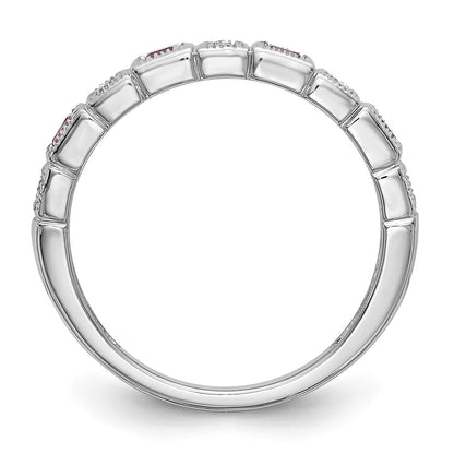 Solid 14k White Gold Simulated CZ w/PinK Sapphire Band