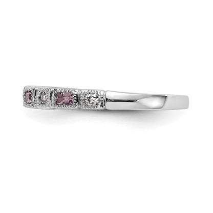Solid 14k White Gold Simulated CZ w/PinK Sapphire Band