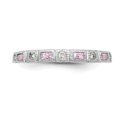 Solid 14k White Gold Simulated CZ w/PinK Sapphire Band