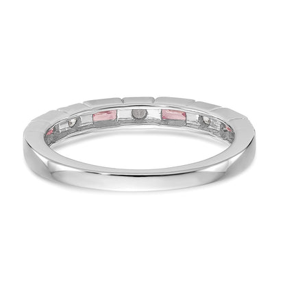 Solid 14k White Gold Simulated CZ w/PinK Sapphire Band