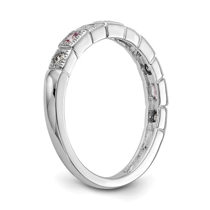 Solid 14k White Gold Simulated CZ w/PinK Sapphire Band