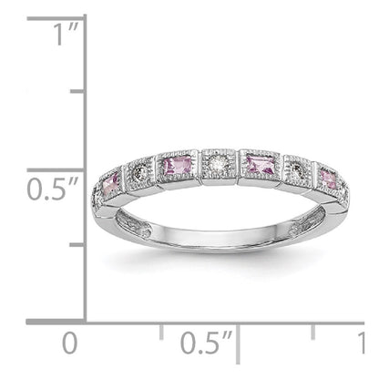 Solid 14k White Gold Simulated CZ w/PinK Sapphire Band