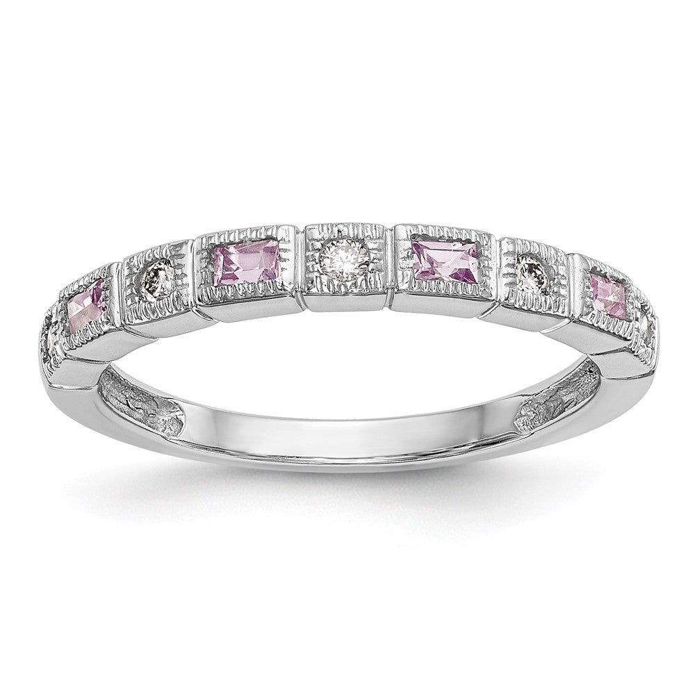 Solid 14k White Gold Simulated CZ w/PinK Sapphire Band