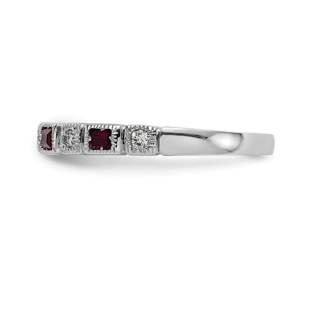 Solid 14k White Gold Simulated CZ w/Simulated Ruby Band
