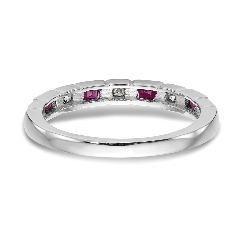 Solid 14k White Gold Simulated CZ w/Simulated Ruby Band