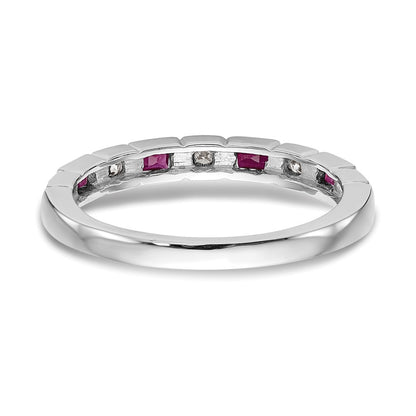 Solid 14k White Gold Simulated CZ w/Simulated Ruby Band