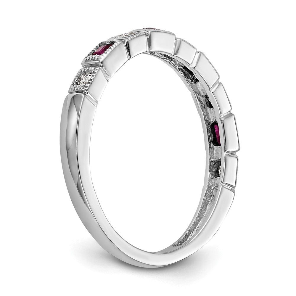 Solid 14k White Gold Simulated CZ w/Simulated Ruby Band