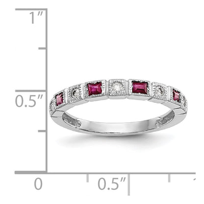 Solid 14k White Gold Simulated CZ w/Simulated Ruby Band