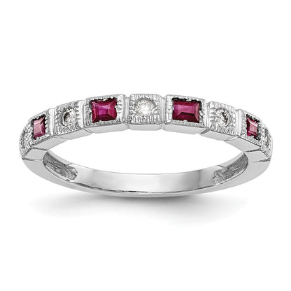 Solid 14k White Gold Simulated CZ w/Simulated Ruby Band