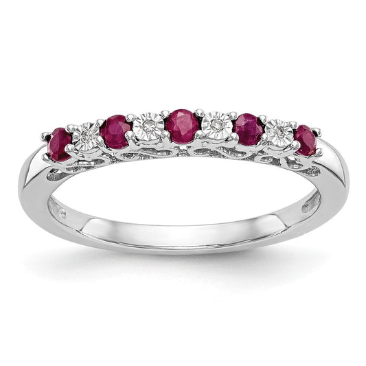 10K White Gold Diamond W/Ruby Band