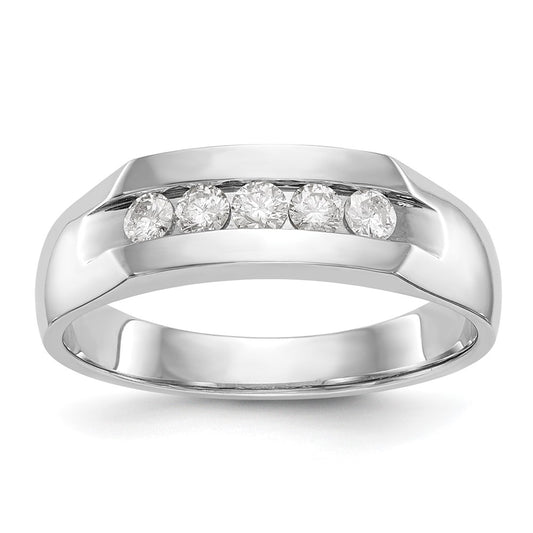 14K White Gold True Origin Men'S 1/3 Carat Lab Grown Diamond Vs Def Five Stone Channel Band