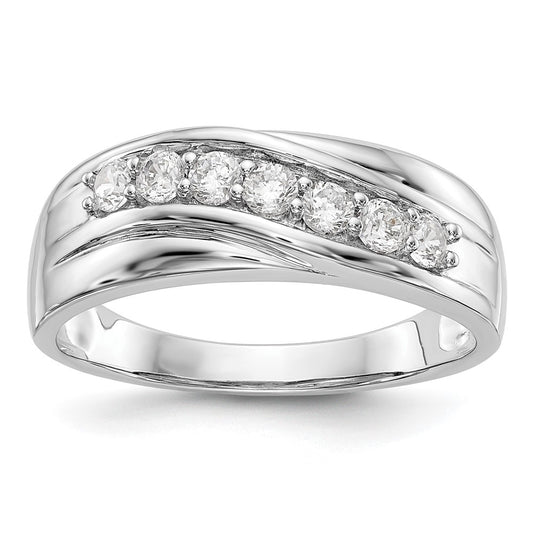 14K White Gold Real Diamond Men's Band