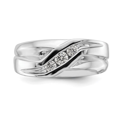 14K White Gold Real Diamond Men's Band