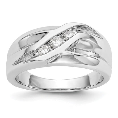 14K White Gold Real Diamond Men's Band