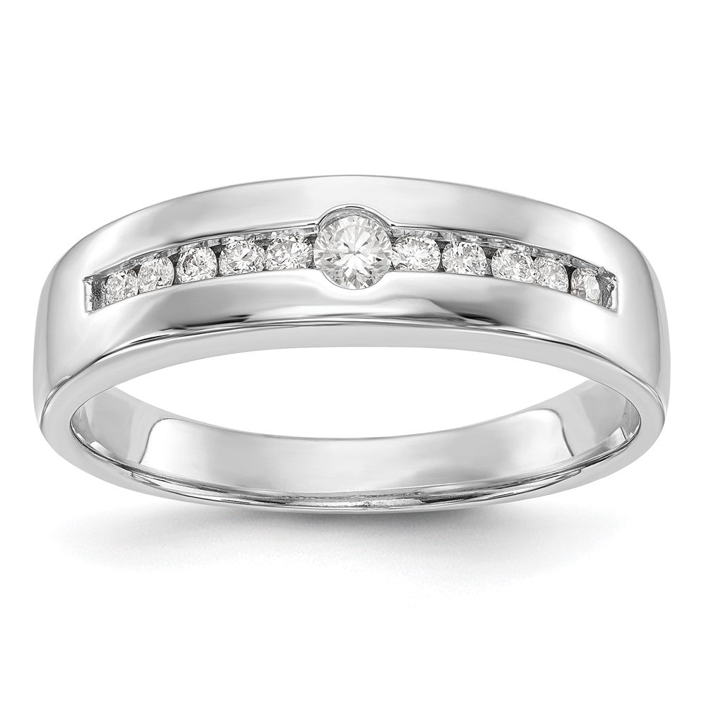 14K White Gold Real Diamond Men's Band