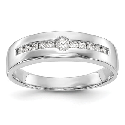 14K White Gold Real Diamond Men's Band