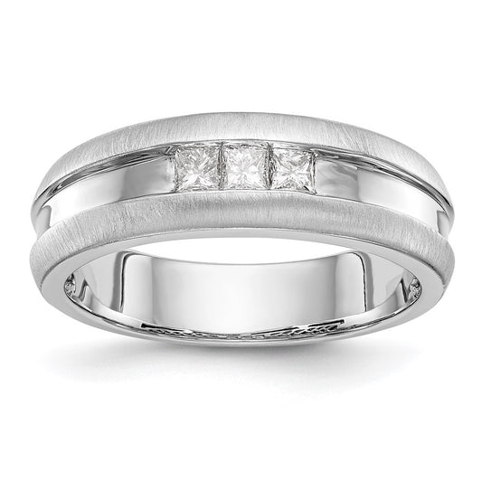 14K White Gold Real Diamond Men's Band