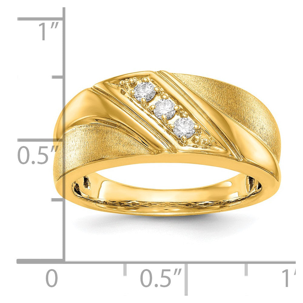 14k Yellow Gold  1/6 Ct. Lab Grown Diamond VS/SI+ G+ Three Stone Complete Men's Ring