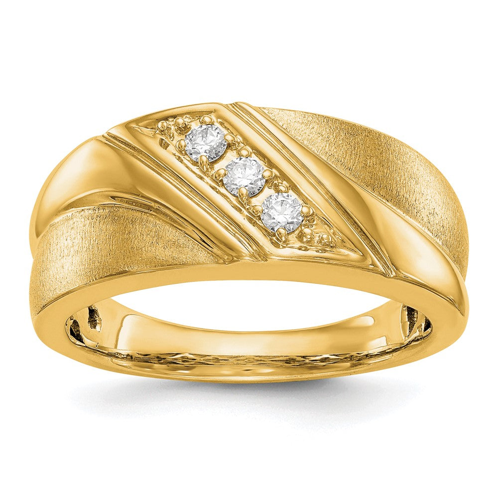 14k Yellow Gold  1/6 Ct. Lab Grown Diamond VS/SI+ G+ Three Stone Complete Men's Ring