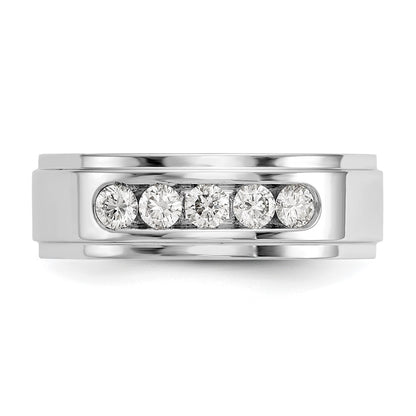 14K White Gold True Origin Men'S 1/2 Carat Lab Grown Diamond Vs/Si D E F 5 Stone Step Edge Size 9 Channel Band